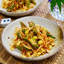 にんにく香る♪豆もやしとオクラの韓国風ナムル