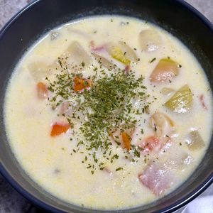 968467の作ってみた!投稿(具だくさん野菜とシーフードミックスで作るクラムチャウダー)