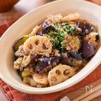 【焼きれんこんとなすの肉味噌炒め】シャキっとろ食感♡