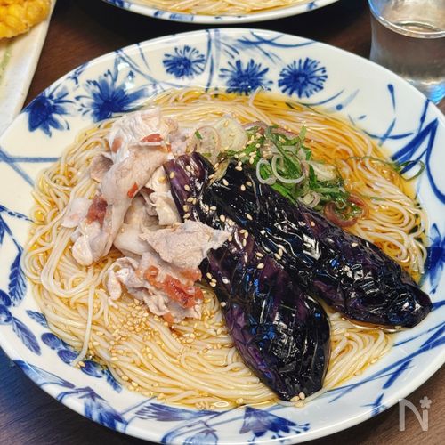 【梅豚と揚げ茄子のそうめん】梅でさっぱり♪茄子ジューシー♡