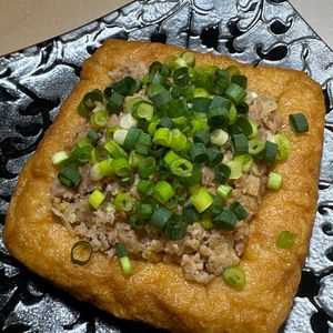 楽ラク手抜キッチン🐶🐾の作ってみた!投稿(レンジでOK《厚揚げのにんにく肉味噌のせ》)