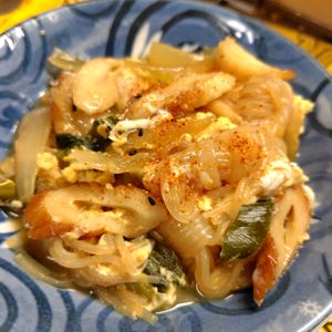 コスモスの作ってみた!投稿(ご飯もりもりヘルシー和食🍚白滝のすき煮風とろとろ卵炒め😋)