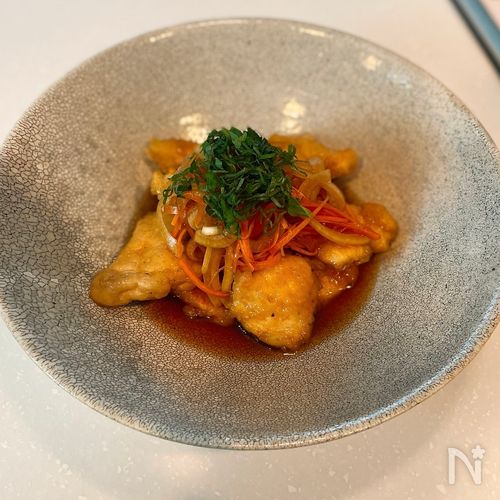 2人前500円。一口食べたら止まらない【鶏むねの南蛮漬け】