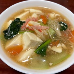 りんごの作ってみた!投稿(ワンパンで栄養満点◎【小松菜と豆腐とえのきの中華風あんかけ】)