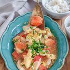 鶏むね肉とトマトのふわとろあんかけ炒め