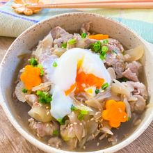 ほっこり美味しい豚すき♡温玉のせ