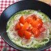 混ぜるだけ！簡単！生ハムとトマトの豆乳バジル冷やしうどん