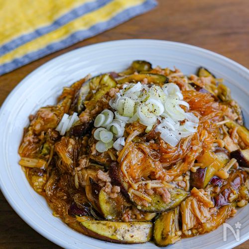 レンジで完結！なすとえのきの麻婆春雨