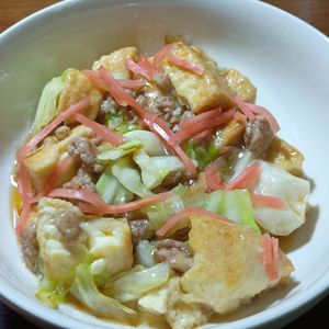 ひろりぃの作ってみた!投稿(くずし厚揚げとキャベツの塩あんかけ♩包丁不要！ボリューム💯)