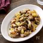 【鶏肉とじゃがいもと舞茸のバジルマスタード炒め】