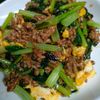 てつグラの作ってみた!投稿(【小松菜とひき肉のとろ卵炒め】#節約 #野菜たっぷり)