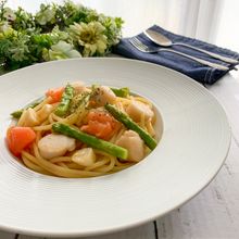 帆立とアスパラガスのペペロンチーノ
