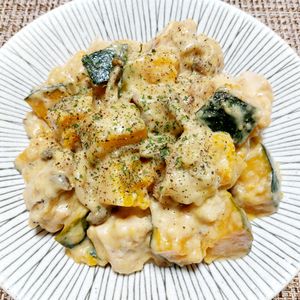 よっこの作ってみた!投稿(ワンパン10分！【鶏肉×かぼちゃクリーム煮】生クリーム不要♩)