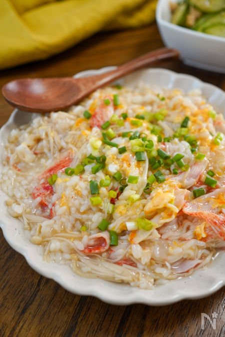 残りご飯で♪【カニカマあん雑炊】