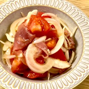 michuの作ってみた!投稿(和風～なマリネ風《トマトと新玉と生ハムのサラダ》)