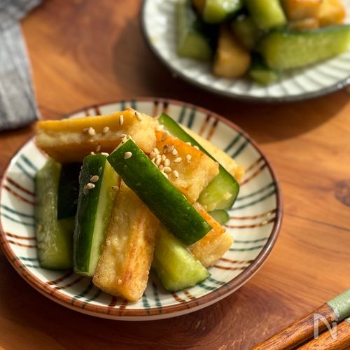 【やみつき】焼き厚揚げときゅうりのしょうが味噌和え