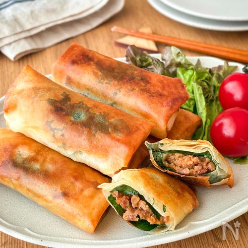 【大葉香る肉味噌チーズ春巻き】パリッと甘辛