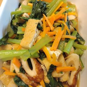 なべ円の作ってみた!投稿(ほったらかしでうますぎる…【小松菜と油揚げの出汁煮】)