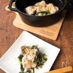 重ねて蒸すだけ♪豆苗と鶏むね肉のオイル蒸し