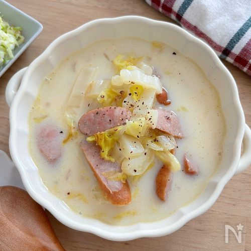 『白菜とウインナーの豆乳スープ』手軽に作れる、優しい味