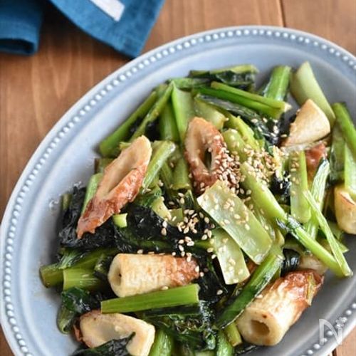 【小松菜とちくわのオイマヨソテー】5分で完成！材料これだけ！
