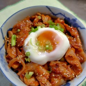 コスモスの作ってみた!投稿(ヤンニョムカルビ丼【辛みと温玉がよく合う♪かきこむ美味しさ】)