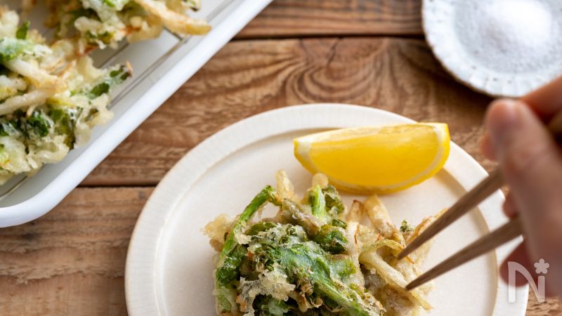 菜の花とウドのかき揚げ 春の味覚 卵なし 天ぷら粉なし レシピサイト Nadia ナディア プロの料理家のおいしいレシピ