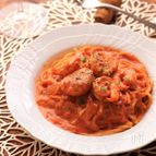オイスターソースが隠し味☆海老と帆立のトマトクリームパスタ