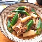 ビックリ5分で美味しい煮物♡豚こまと長芋とおくらのさっぱり煮