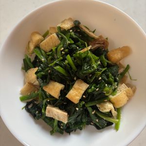 はなふぅの作ってみた!投稿(作り置きに♪ほうれん草と油揚げのナムル)