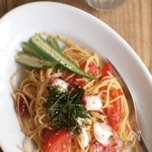 蛸とトマトのガリバタ醤油パスタ。