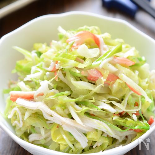 レンチン3分【キャベツとカニカマの中華サラダ】味付け簡単&旨