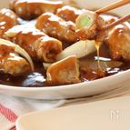 もったいない！ブロッコリーの茎の豚巻き甘酢あんかけ