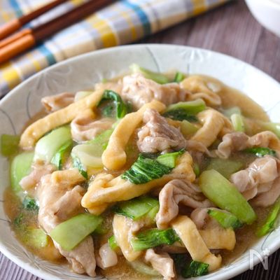 【チンゲン菜と豚肉のとろみ煮】7分でできるポカポカおかず！