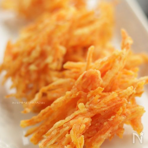 人参だけで作るかき揚げ 甘くてサクサク!