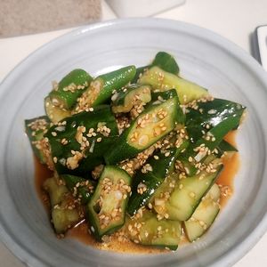 よもぎの作ってみた!投稿(きゅうりとオクラ《韓国風♡ネギだれサラダ》)