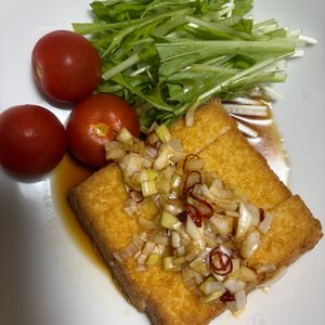 ゆっこの作ってみた!投稿(時短簡単！ダイエットに！やみつき！絹揚げ（厚揚げ）の油淋鶏風)
