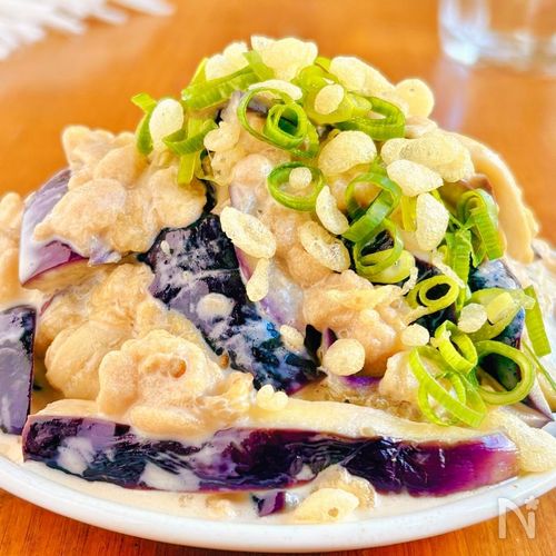 とろとろウマい！なすと揚げ玉のマヨめんつゆあえ