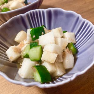 ゆかりの作ってみた!投稿(爆速1品！【長芋ときゅうりの梅だしおかか和え】腸活にも◎)