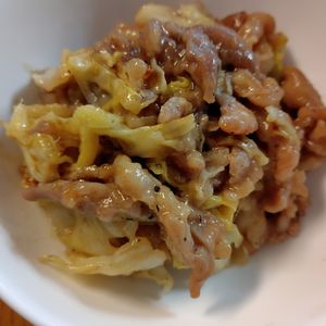 かめちゃん🐢の作ってみた!投稿(行列の定食屋さんの🍚たっぷりキャベツと豚こまの生姜焼き🤩)