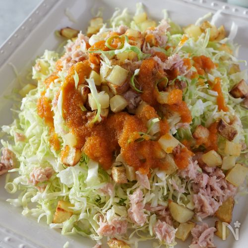 人参ドレッシングの春野菜サラダ