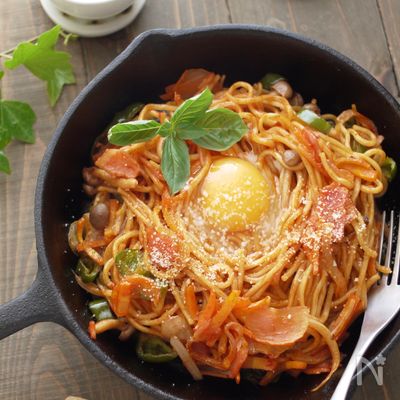 簡単＊茹で時間なし＊焼きそば麺deナポリタンスパゲッティー☆