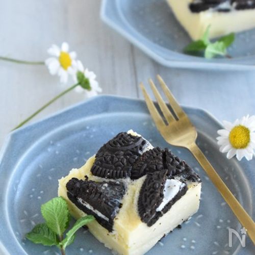 【レンジで♪オレオチーズケーキ】オーブン不要！生クリーム不要