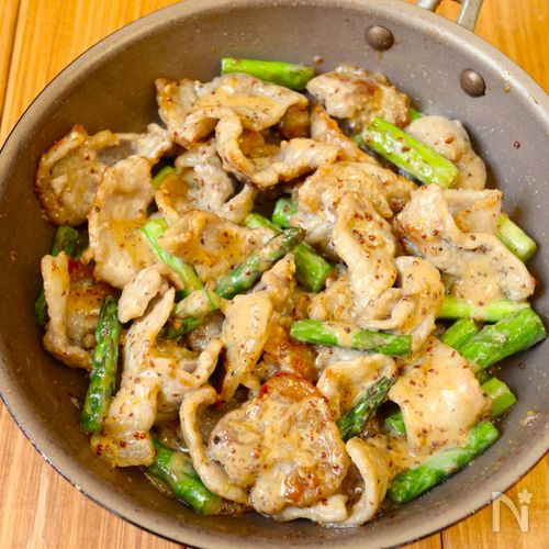 ワンパン10分!【豚肉とアスパラのハニーマスタード炒め】