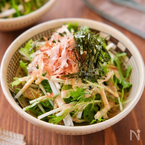 【水菜の簡単ごまだれサラダ】簡単に作れてシャキっとおいしい♪