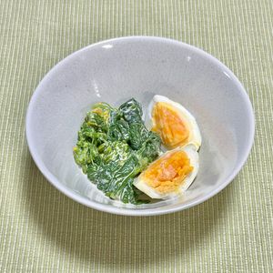 キャピタンの作ってみた!投稿(菜の花とゆで卵のからしマヨ和え)