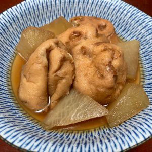 りんごの作ってみた!投稿(白身魚揚げ（がんも）と大根のうま煮【＃作り置き #煮るだけ】)