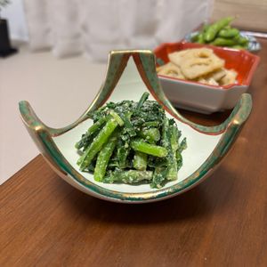 ふたり晩酌の作ってみた!投稿(ごはんにもお酒にも合う和惣菜【春菊のからし味噌和え】)