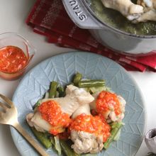 簡単華やかメイン♪柔らか蒸し鶏&レンジで作るパプリカソース