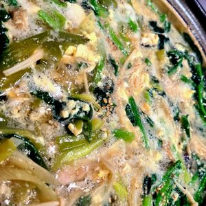 みー助の作ってみた!投稿(とろみスープでぽかぽか！ほうれん草と鶏肉のかき玉鍋)